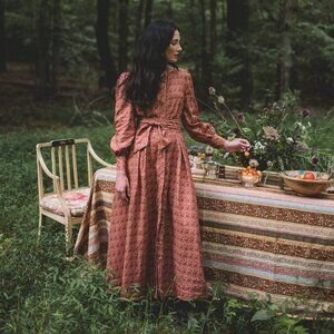 New Parterre Dorothea Belted Cotton Maxi Shirtdress Rhubarb sz 4, Large $290